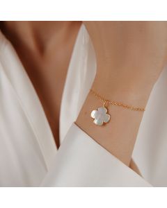 Bracelet avec trèfle rond en nacre encadré d'or 585 